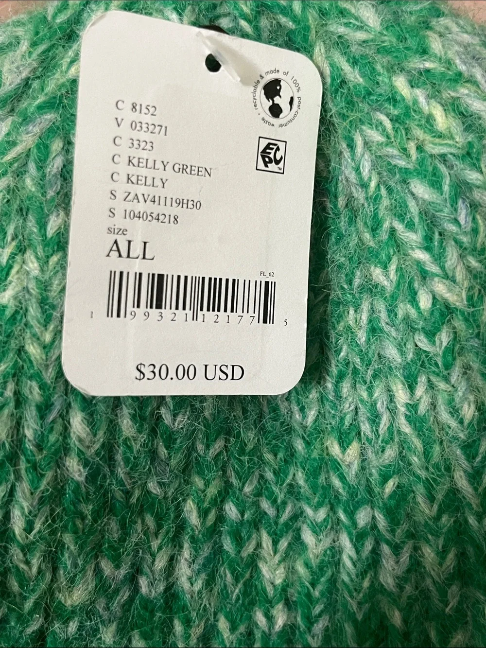 1485. FREE PEOPLE wool blend hat in Kelly Green One size NWT $30
